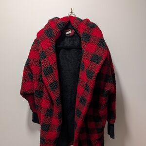 G.I.L.I. Red and Black Oversized Sherpa Jacket - Fleece Inside!